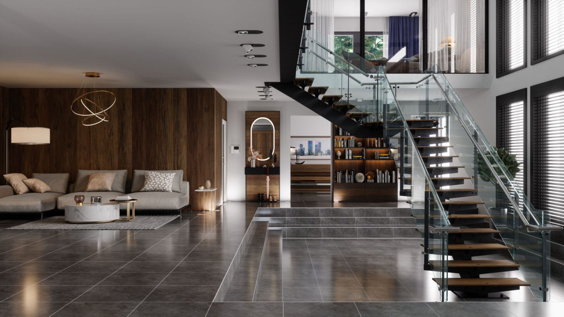 Spacious open-plan living area design