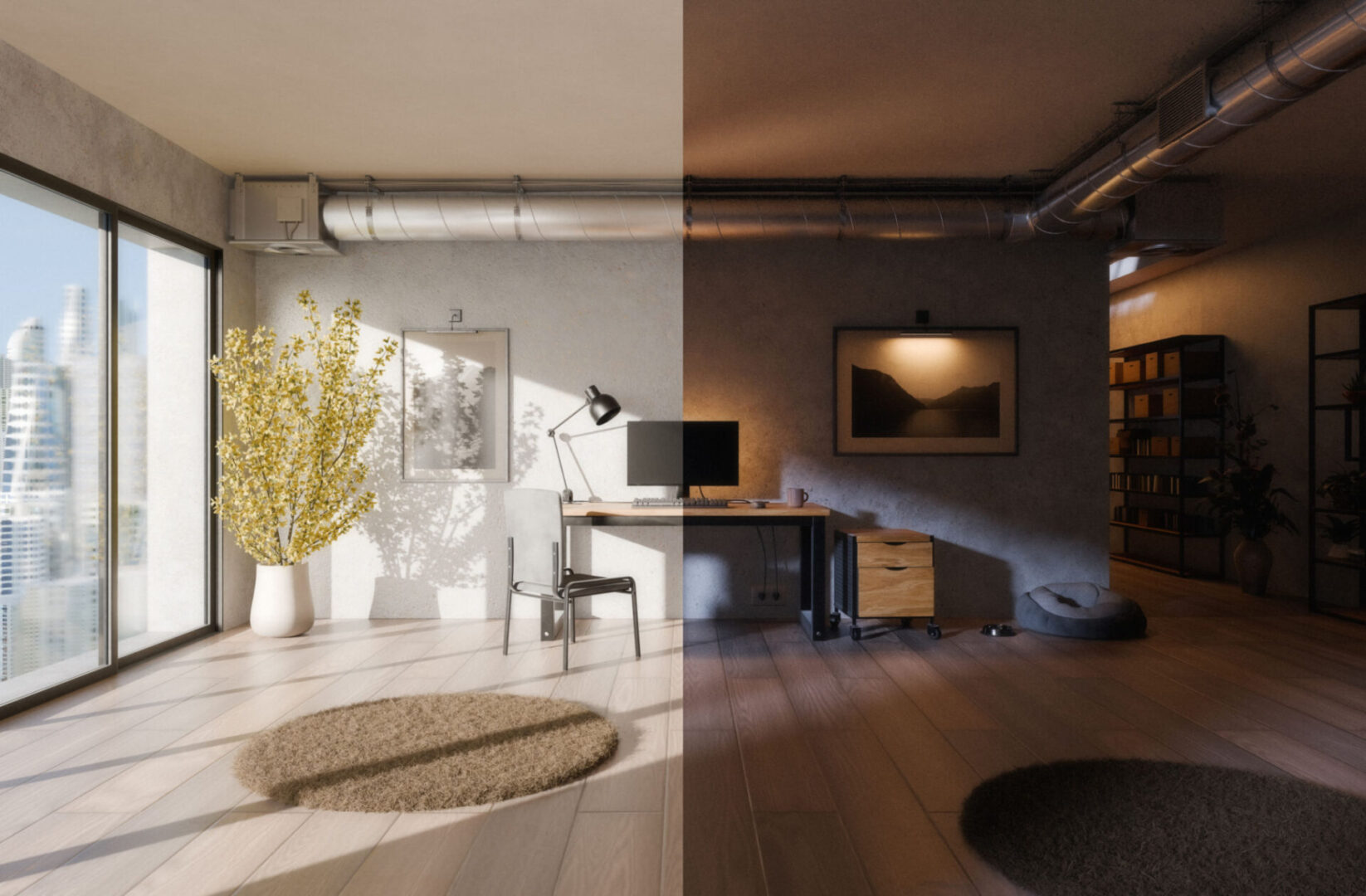 Bright and dark split workspace design