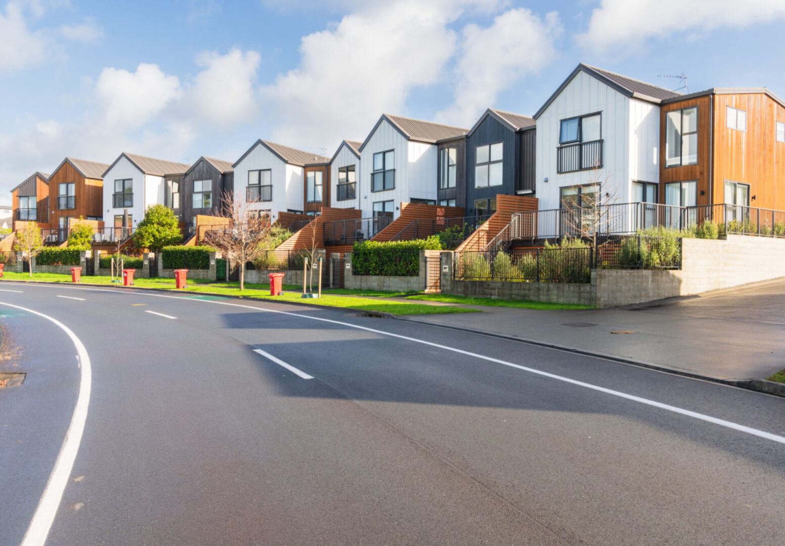 Modern suburban houses on sunny day