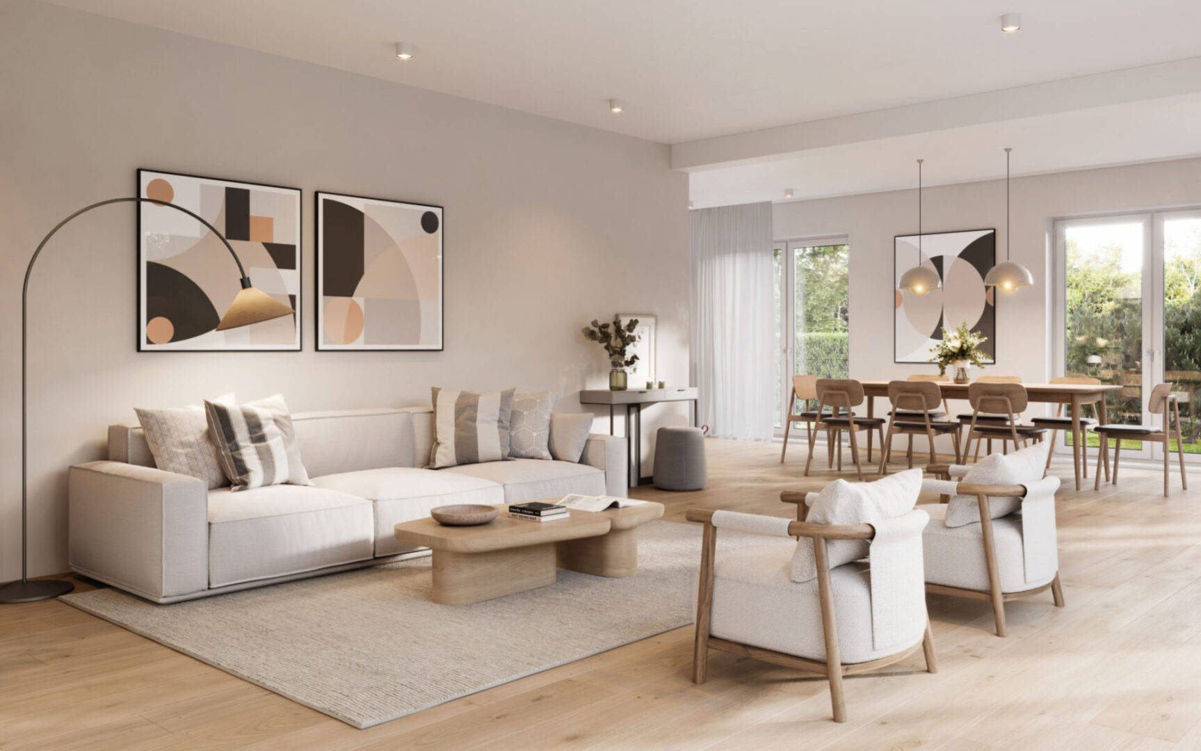 Modern living room with abstract art
