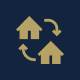 Two houses with circular exchange arrows
