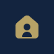 Gold house icon with person silhouette